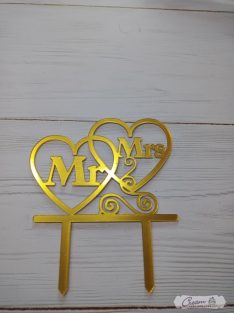 Sziluett beszúró  arany "Mr & Mrs"  12 cm